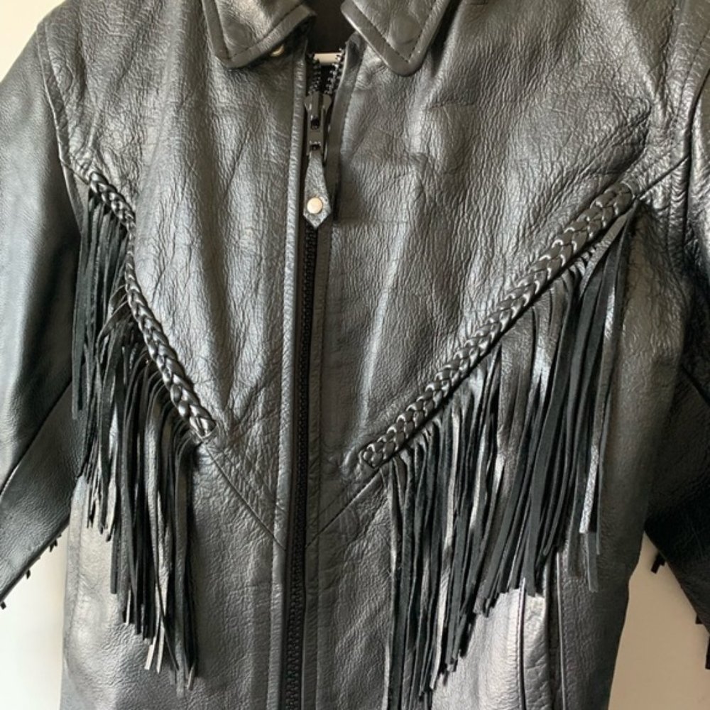 Vintage 80s 90s Black Leather Fringe Jacket